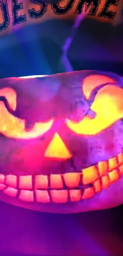 Glowing Halloween pumpkin with spooky text