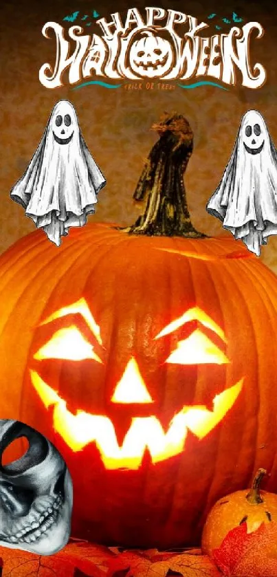 Spooky Halloween pumpkin carving design for mobile wallpaper.