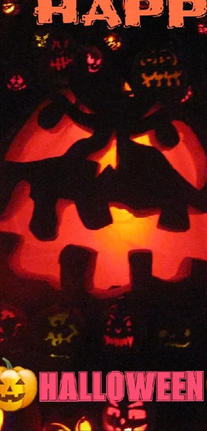 Eerie Halloween wallpaper with glowing pumpkins.