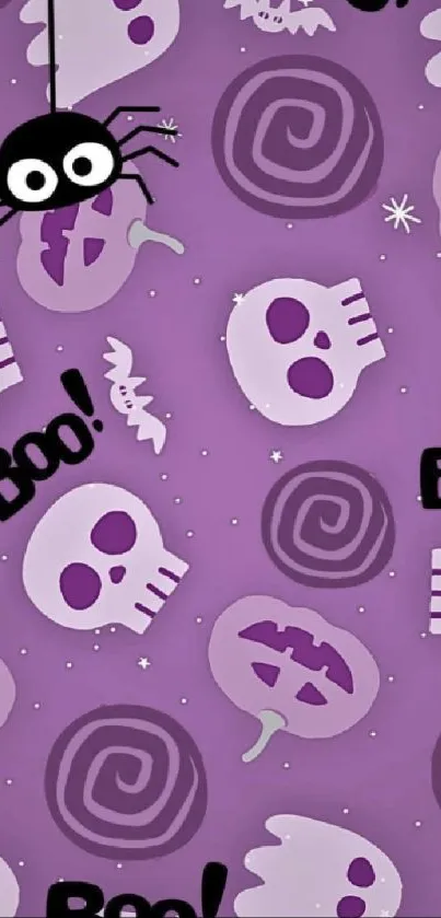 Spooky purple wallpaper with Halloween designs.