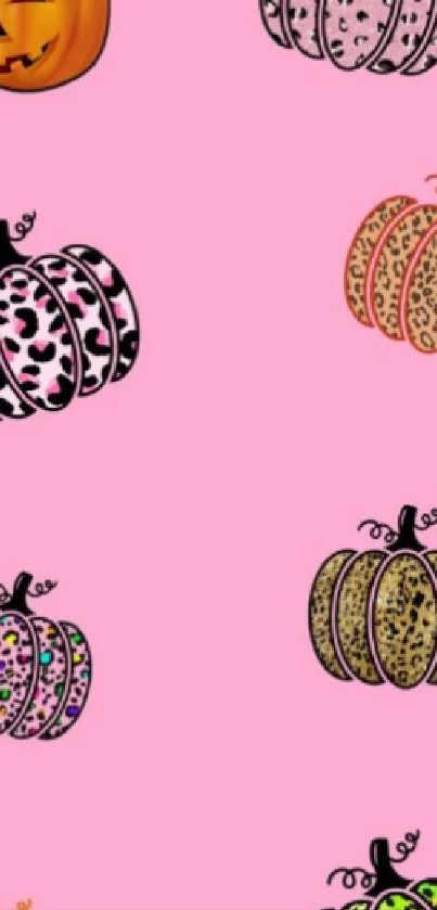 Colorful Halloween-themed phone wallpapers; pumpkins and skeletons.