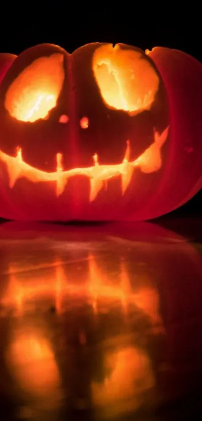 Glowing jack-o'-lantern with spooky expression.