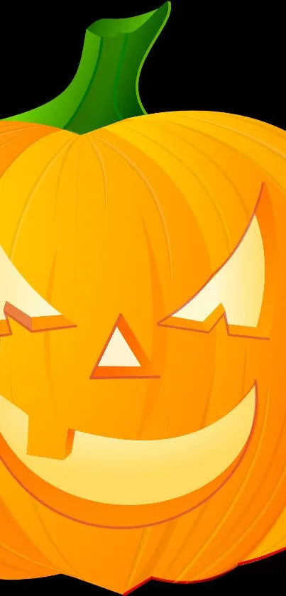 Orange jack-o'-lantern with a spooky grin on a mobile wallpaper.