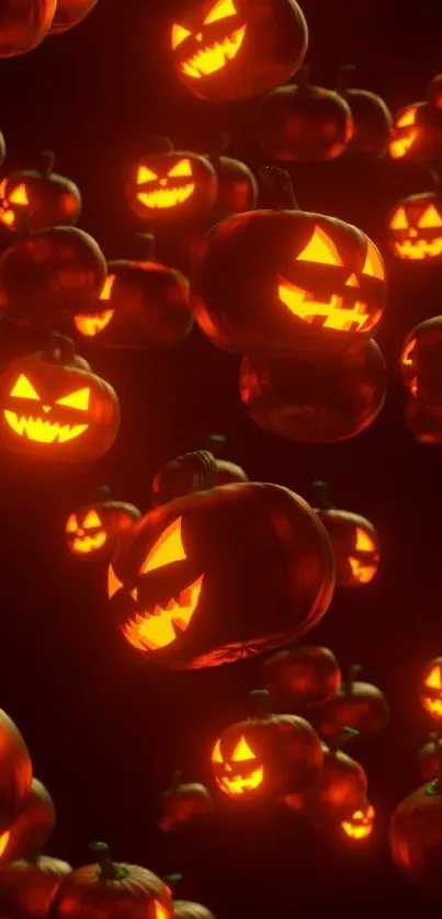 Glowing jack-o'-lanterns on a dark background, perfect for Halloween.