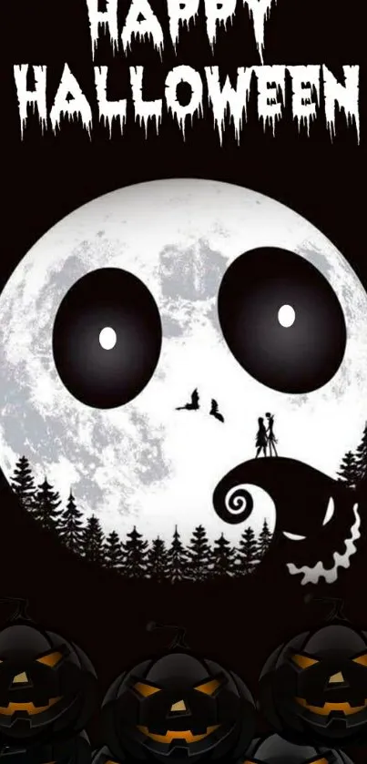 Spooky Halloween moon with pumpkins design.