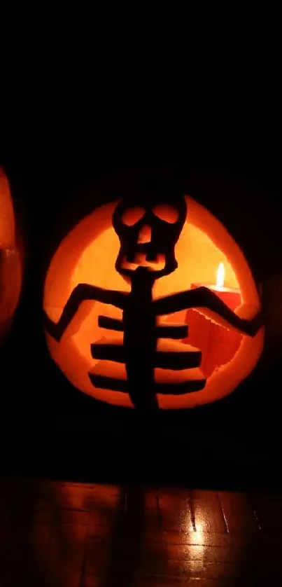 Spooky pumpkins carved and lit for Halloween, creating a glowing effect.