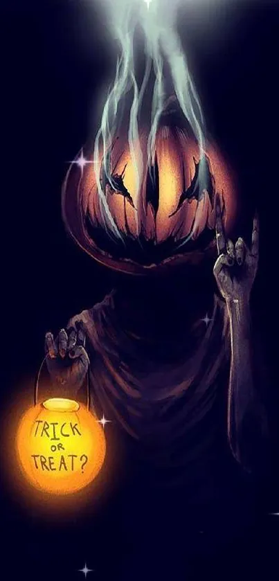 Spooky pumpkin-head figure with a lantern, perfect for Halloween wallpaper.