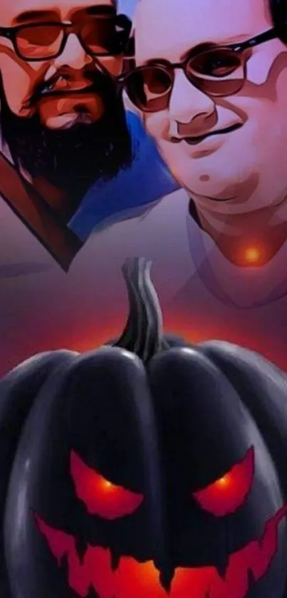 Mobile wallpaper featuring a spooky pumpkin with a vibrant purple backdrop.