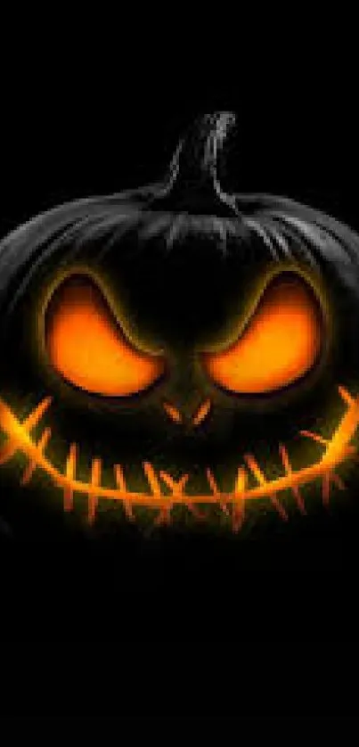 Spooky pumpkin with glowing eyes on a dark background, perfect for Halloween.