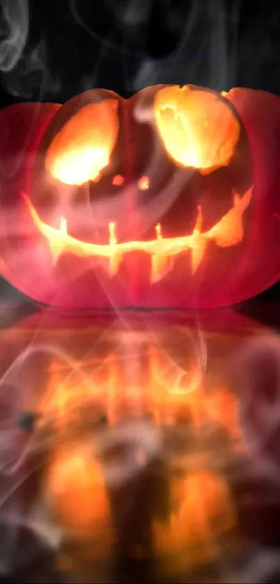 Eerie glowing pumpkin with smoky effect.
