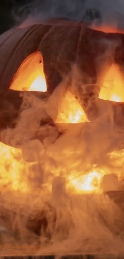 Spooky glowing pumpkin with smoke.