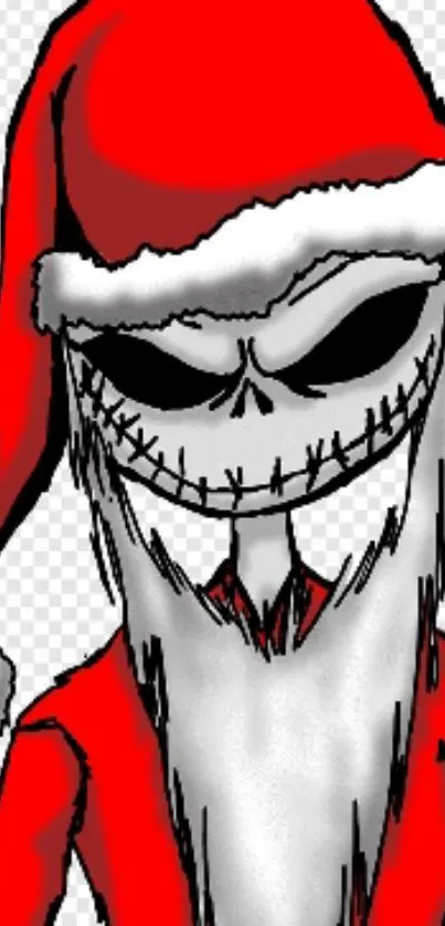 Spooky skeleton Santa in red costume wallpaper.