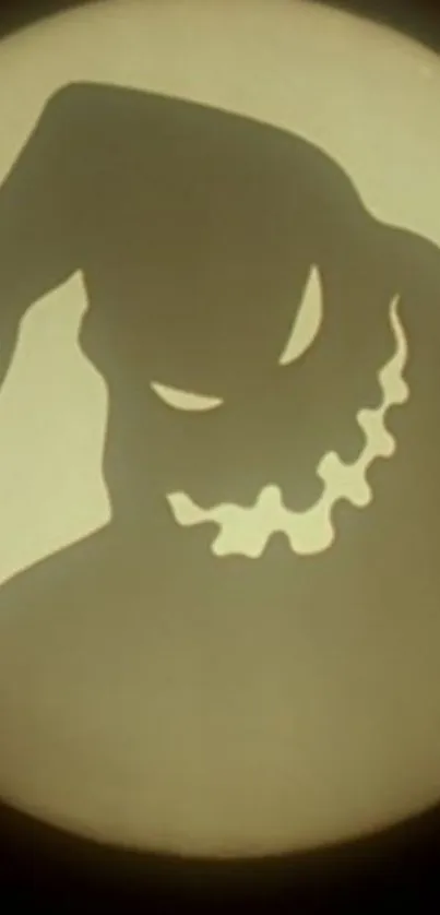 Spooky silhouette against a glowing beige background.