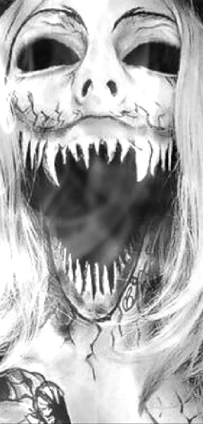 Haunting black and white skull art wallpaper for mobile.