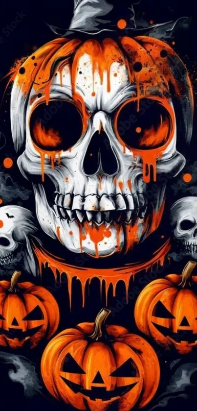 Skull and pumpkin Halloween wallpaper art.