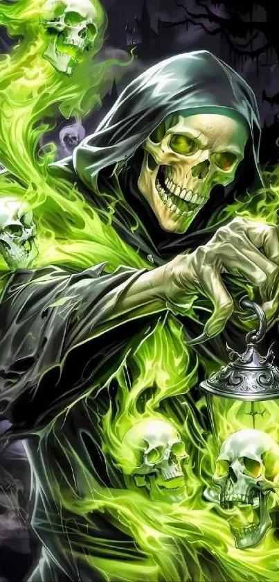 Skull reaper with green flames and lantern