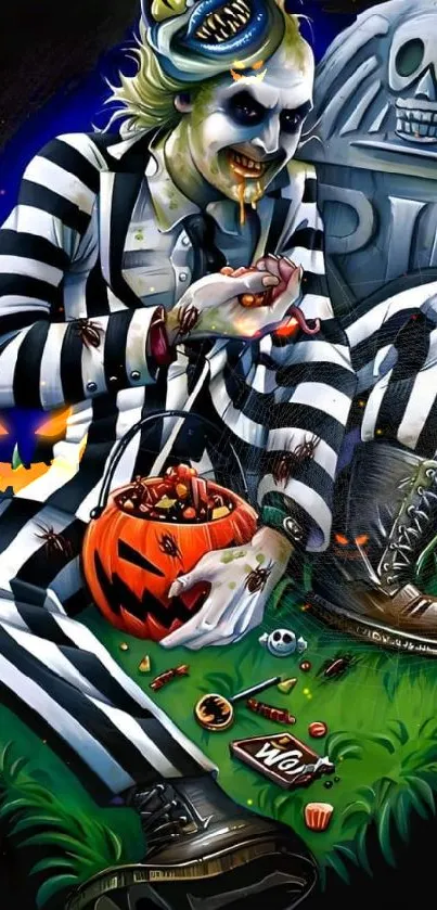 Cartoon character in striped suit, Halloween theme