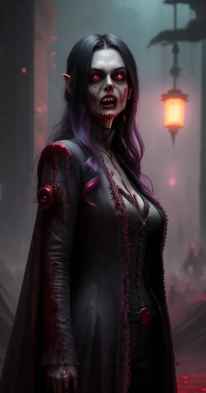 Gothic vampire artwork with dark hues and eerie city setting for mobiles.