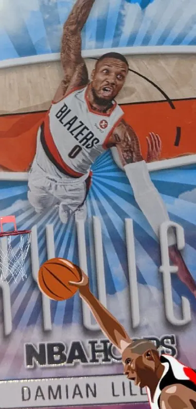 Dynamic basketball sports card on granite surface.