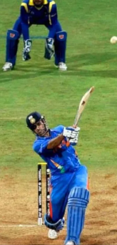 Cricketer playing a dynamic shot on the field.