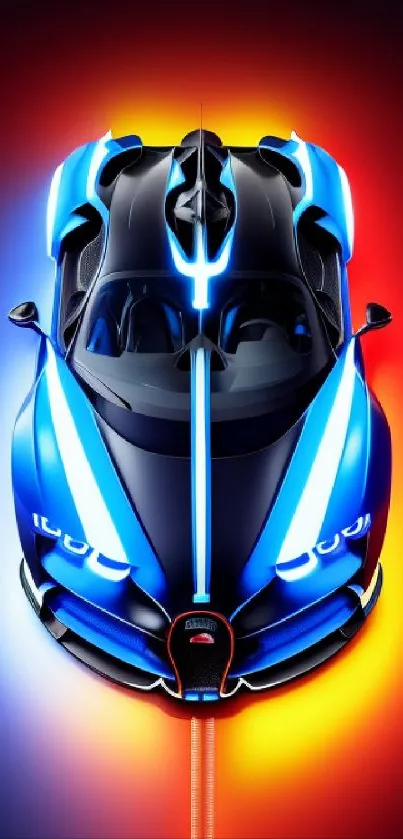 Vibrant blue sportscar with red glow mobile wallpaper.