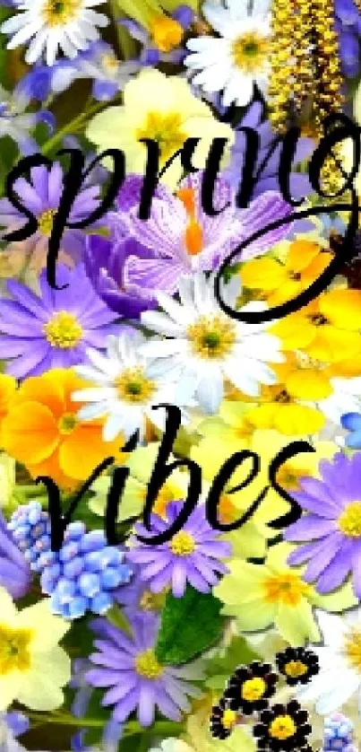 Colorful spring floral wallpaper with vibrant flowers.