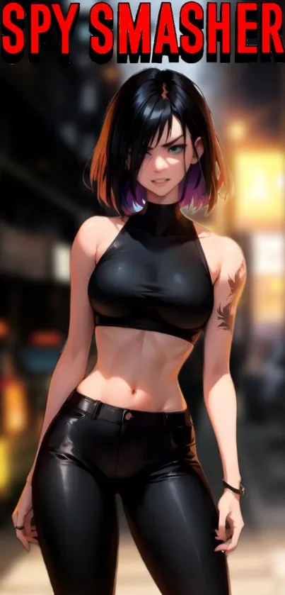 Anime character in urban setting, Spy Smasher theme.