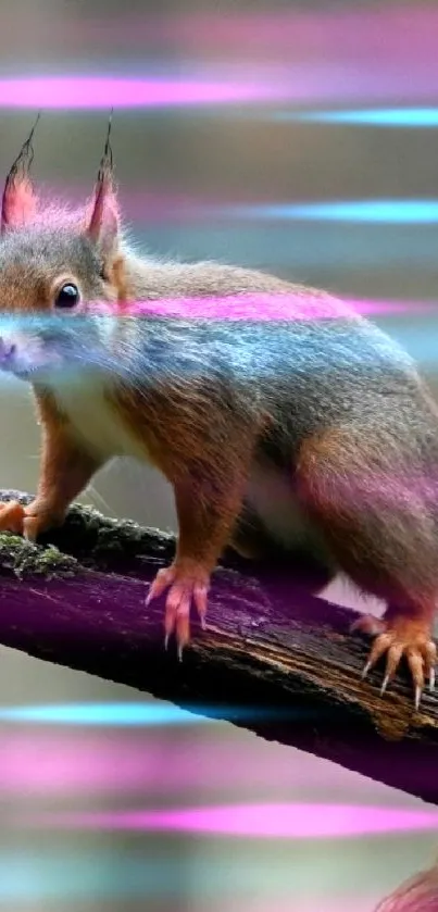 Squirrel perched on a branch in a natural setting.