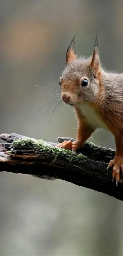 Squirrel sitting on a branch in the forest.