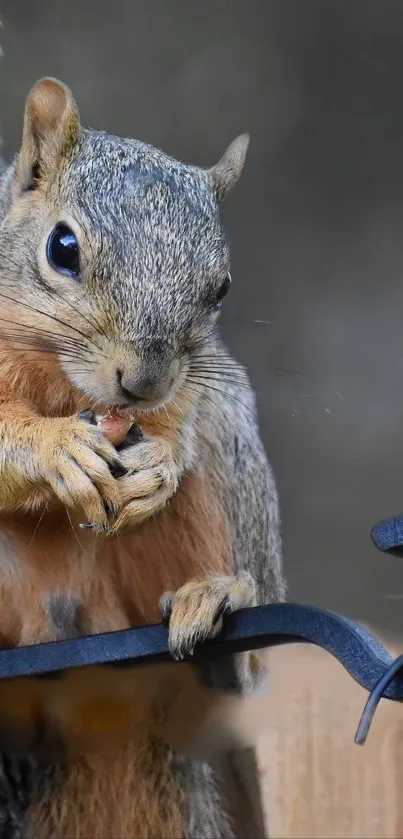 Squirrel sitting on a branch with focused detail.