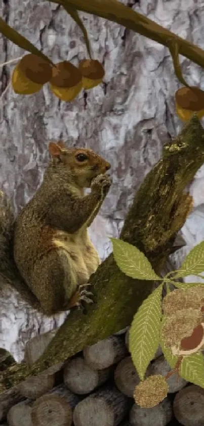 A squirrel sitting on a branch in a digital art forest scene.