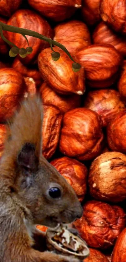 Squirrel with hazelnuts mobile wallpaper.
