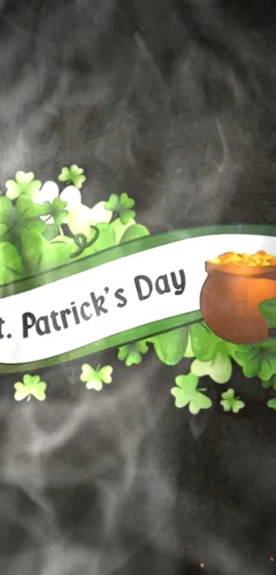 St. Patrick's Day wallpaper with shamrocks and pot of gold.