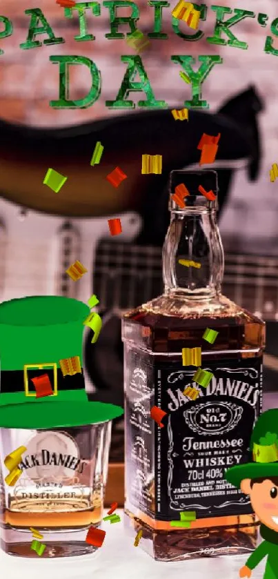 St. Patrick's Day guitar and whiskey wallpaper.