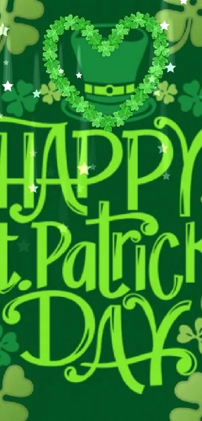 St. Patrick's Day wallpaper with shamrocks and green text.