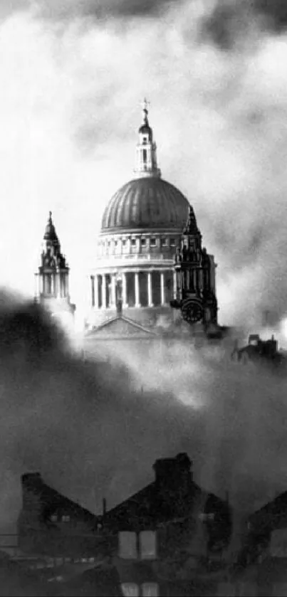 St. Paul's Cathedral in mist with a monochrome skyline, a timeless architectural view.