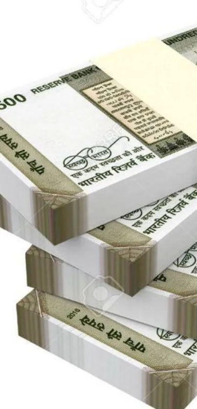 Stacks of currency notes in beige and white tones.