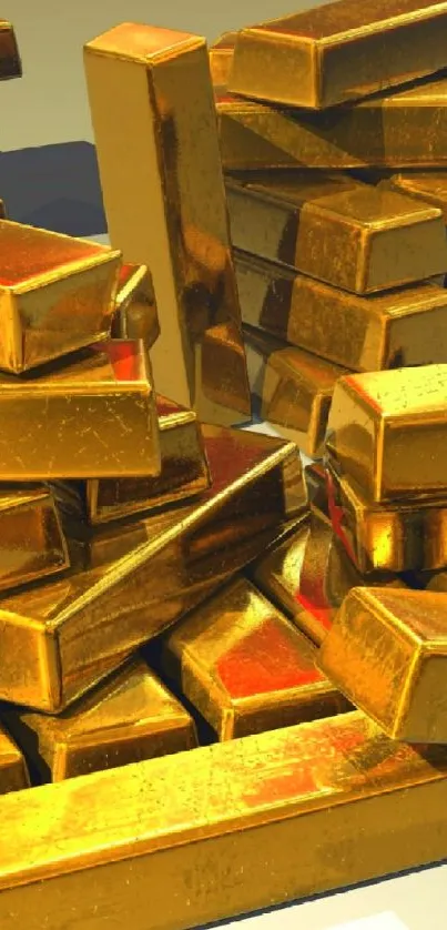 A stack of shiny, luxurious gold bars on display.