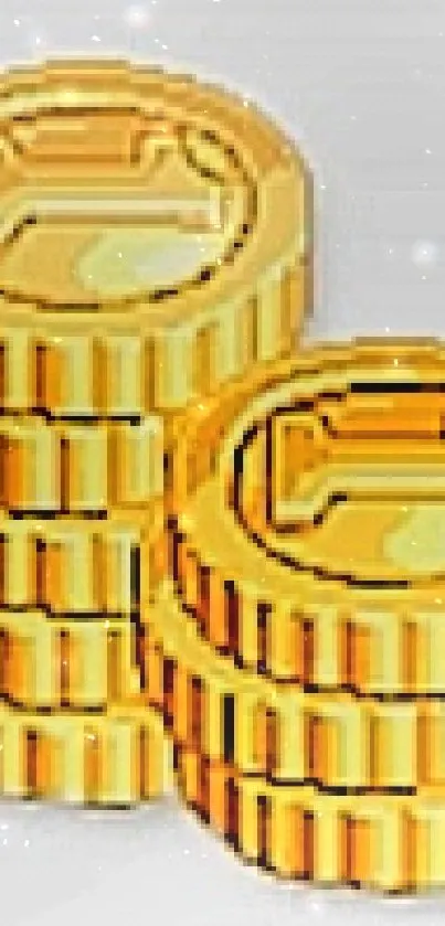 Shiny gold coins stacked on a neutral background for a luxurious phone wallpaper.