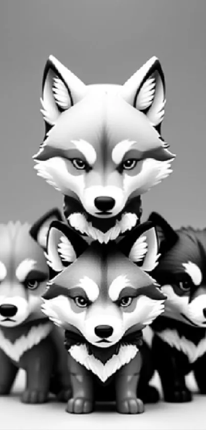 Monochrome stacked foxes artistic wallpaper.