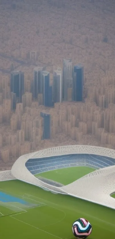 Futuristic stadium and urban skyline mobile wallpaper.