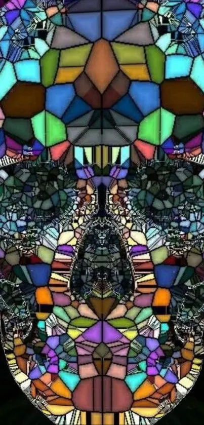 Vibrant stained glass skull design mobile wallpaper.