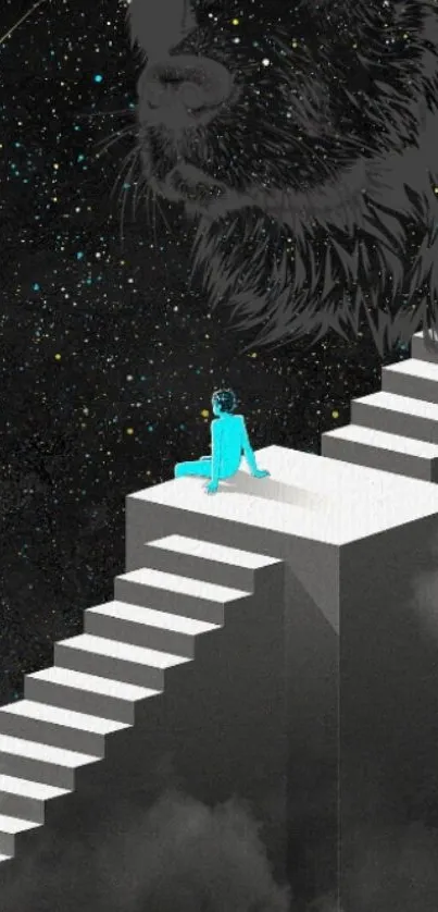 Surreal wallpaper with stairs and stars.