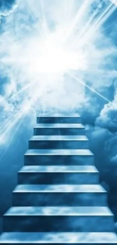 Glowing stairway ascending through clouds into a bright sky.