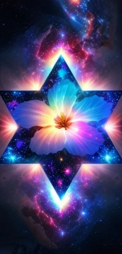 Vibrant galaxy star wallpaper with flower design.