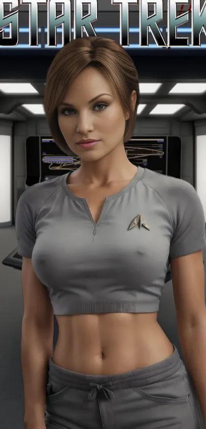 Star Trek inspired character in futuristic setting mobile wallpaper