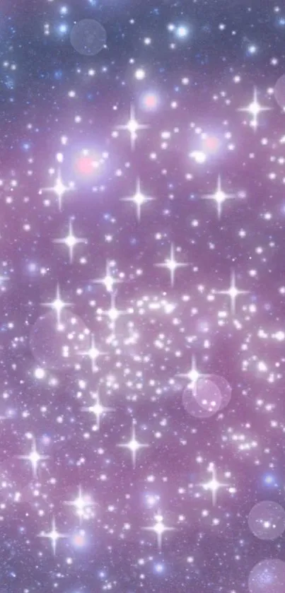 Purple cosmic sky with sparkling stars and a dreamy ambiance.