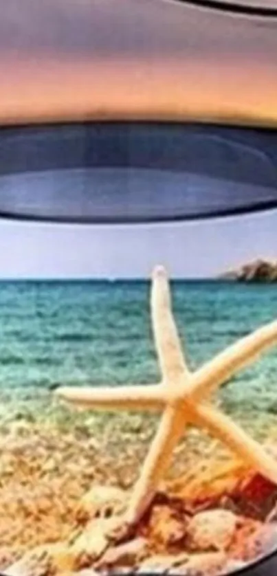 Starfish on a beach in a glass bubble wallpaper.