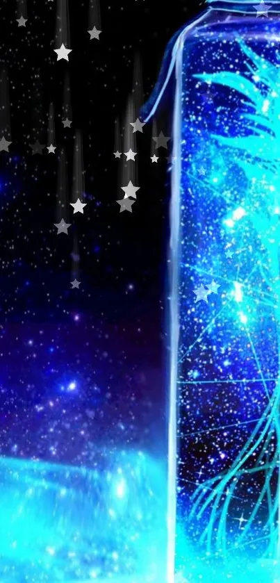 Blue cosmic starlit bottle wallpaper with stars and galaxy.