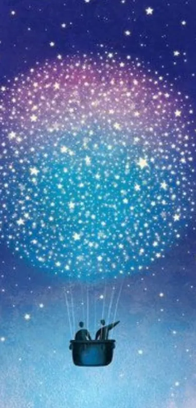 Mobile wallpaper of cosmic balloon with starlit night sky and dreamlike hues.